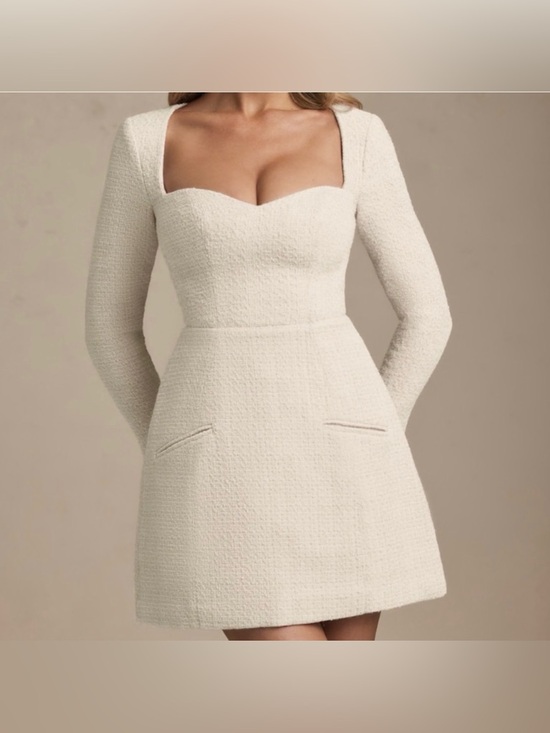 Oh Polly Dresses & Skirts - NEW Oh Polly Ivory Tacita Tweed Structured Sweetheart Long Sleeve Mini Dress 2